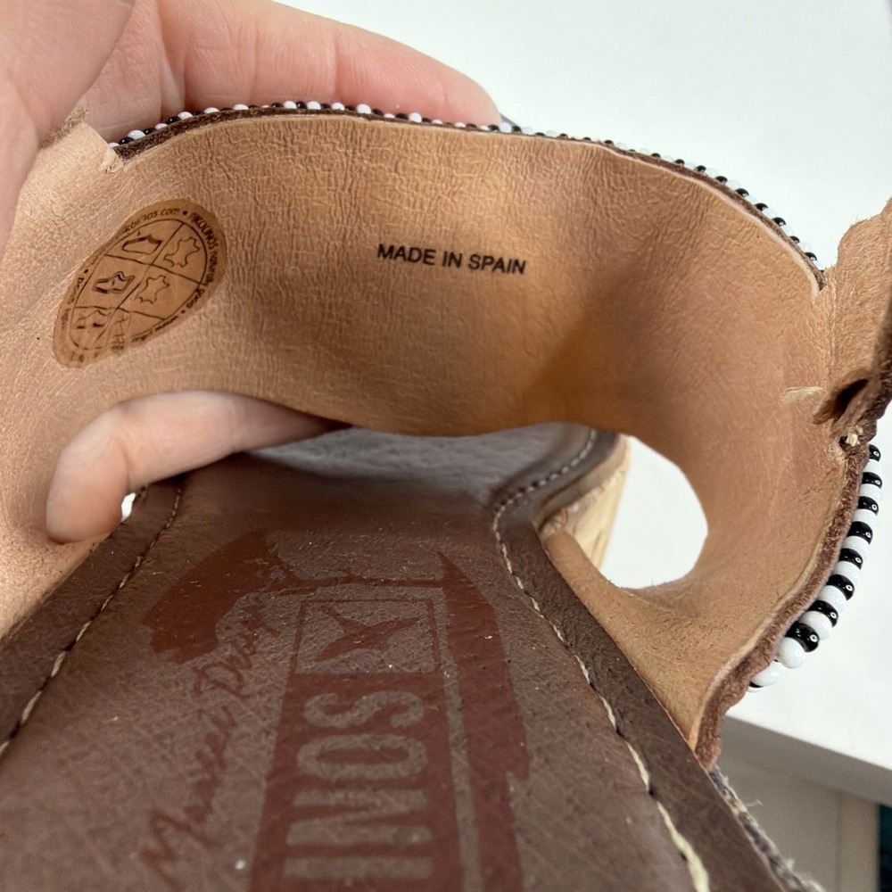 Pikolinos Womens 38 Brown Leather Beaded Wedge Sandals Boho Made in Spain - Picture 11 of 16
